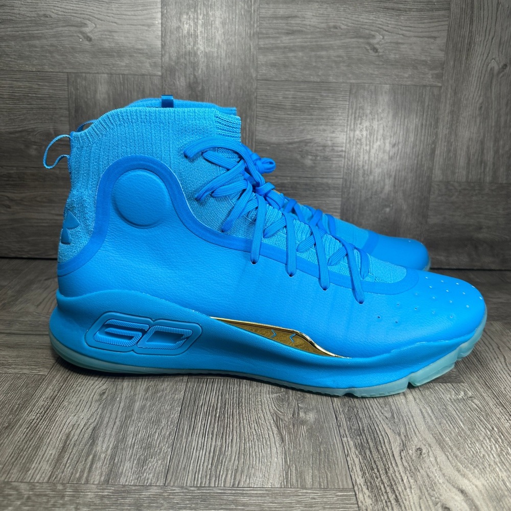 Under Armour Basketball Shoes Curry 4 Retro Mens 15 Blue Gold 1298306-404 NEW